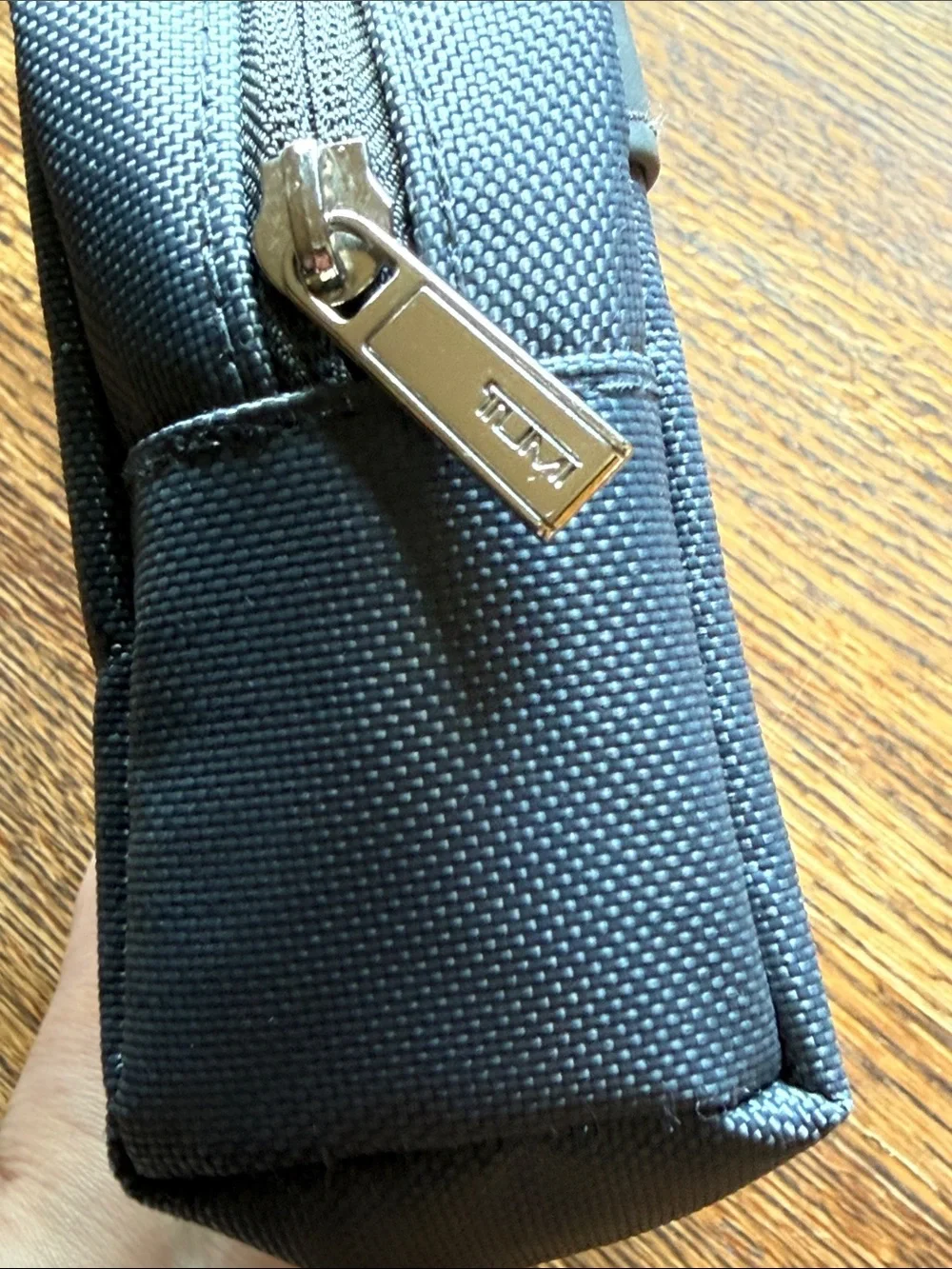 Small Tumi Gray Men's Toiletry Pouch with Silver Accent